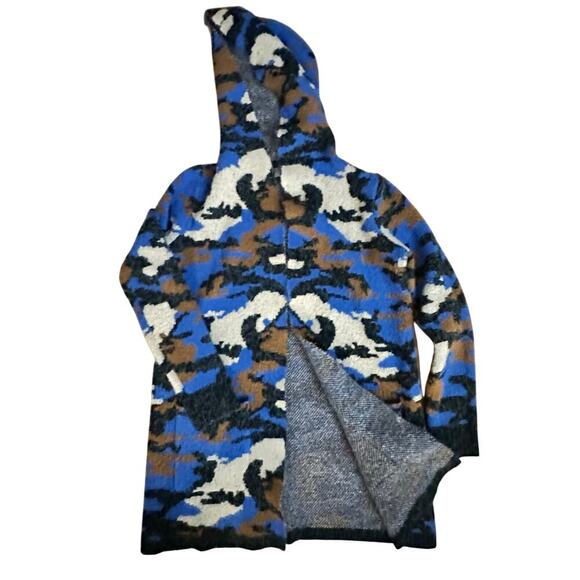 CYRUS Gray Black Camo Hooded Knit Open Front Long Sleeve Women's Cardigan Size L - Picture 7 of 7